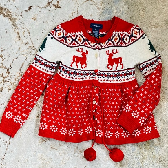 Ralph Lauren Other - RALPH LAUREN Girls Knit Reindeer Holiday Sweater Cardigan Vintage Style Size 6